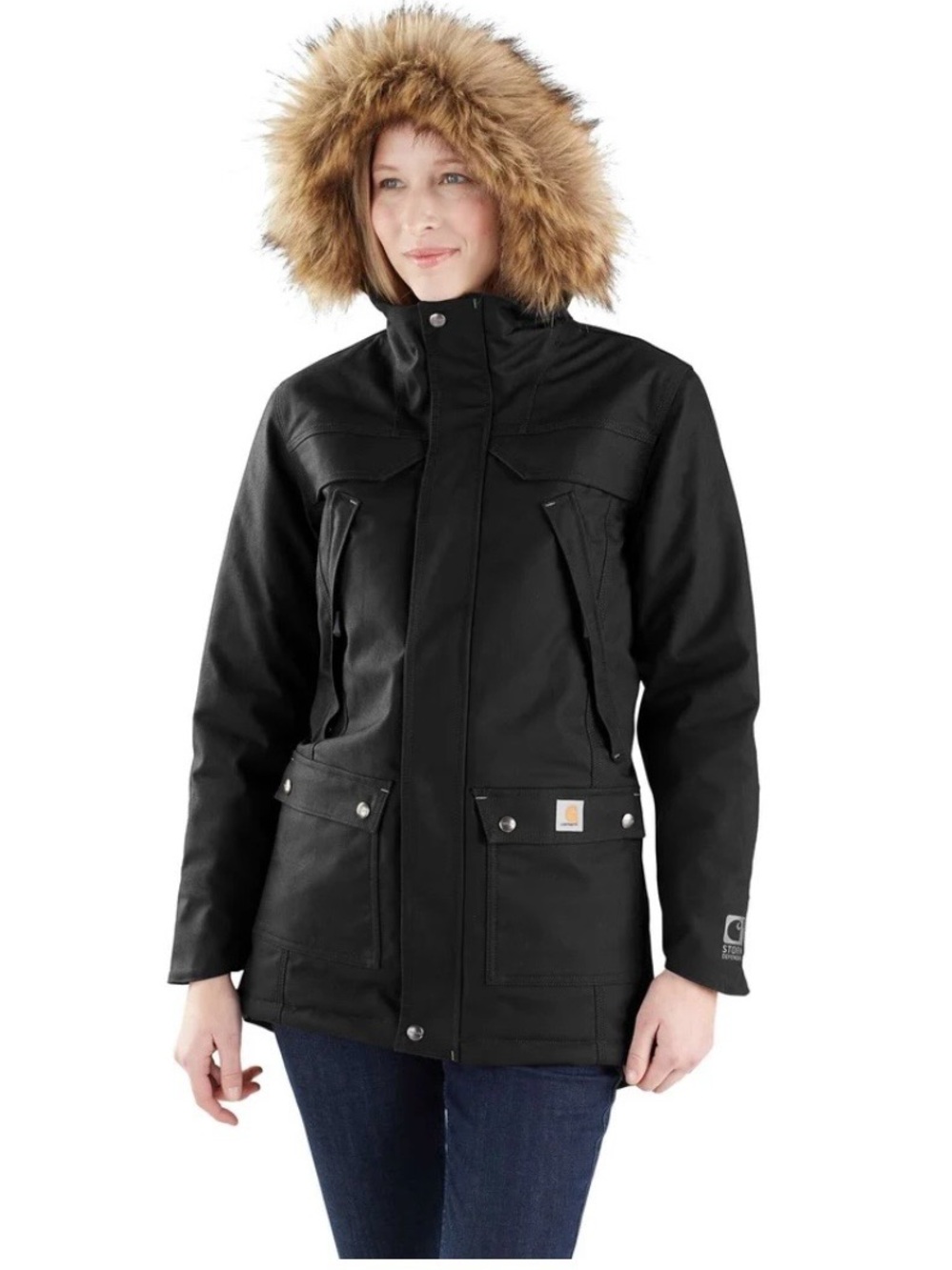 Carhartt Quick Duck Sawtooth Parka Coat Women’s L Fur Hood Storm Defender